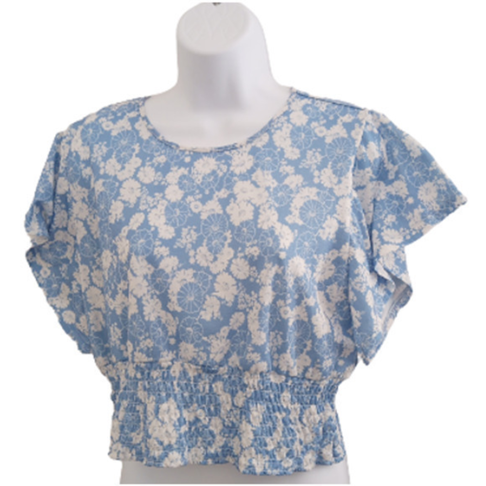 Luna Moon Floral‎ Crop Top Size XL Blue and White